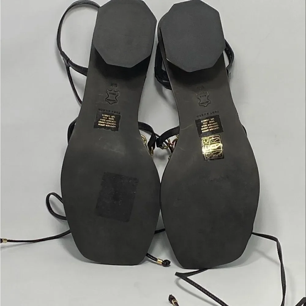 Tory Burch Multi-Logo Leather Lace-Up Sandals size 9